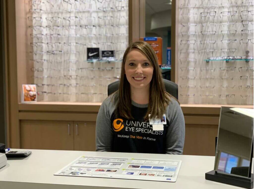 Smiling woman in optical center